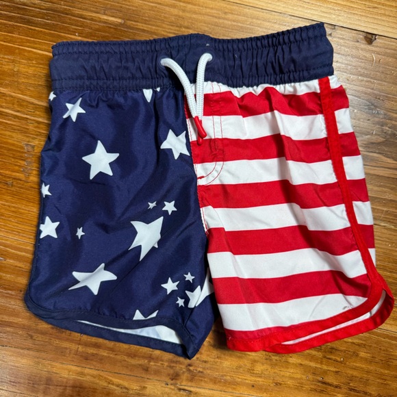Cat & Jack Toddler Boys Red White & Blue Swim Trunks & Rash guard t-shirt 18 mo - Picture 6 of 8